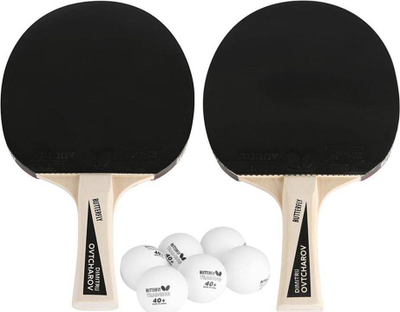Set pingpongu Butterfly Ovtcharov, 2 raketa, 6 toptha, i bardhë