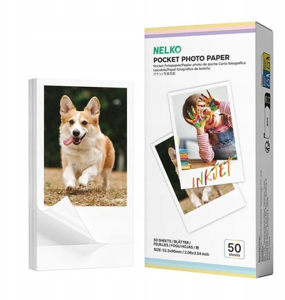 Letër fotografike Nelko Pocket, 52.3×90mm, 50 fletë, e bardhë