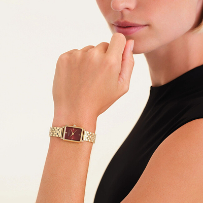 Orë dore për goca Rosefield Octagon XS Burgundy Sunray Steel Gold OBGSG-O83