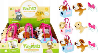 Lodër qen pelush Animals, me çantë, 12 cm, ngjyra t’përziera