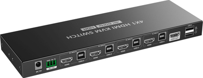 Switch KVM PremiumCord 4:1, HDMI 2.0, 4K 60Hz, me telekomandë, i zi
