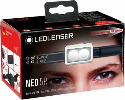 Dritë koke LED Lenser NEO5R, me bateri që rikarikohet, për vrap, ngjyrë e zezë