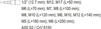 Set çelësash Yato YT-7753, 1/2", 12 copa, ngjyrë argjendtë