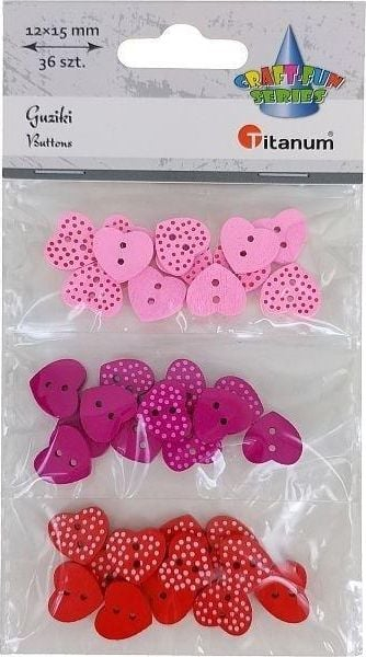 Декоративни дрвени копчиња Titanum Hearts In Dots, сет 36 парчиња, 15x13mm, разноцветни