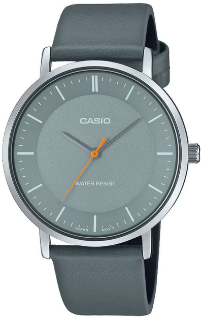Ora Casio MTP-VT04L-8E, kuarc, rrip lëkure, sferë gri