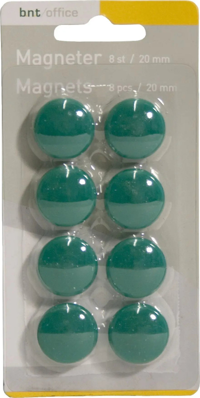 Magnete BNT Green Magnet, Ø20mm, set me 8 copë, jeshile