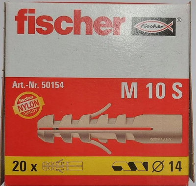 Dop zgjeruese Fischer M10 S 50154, Ø14 mm, 20 copë, najlon
