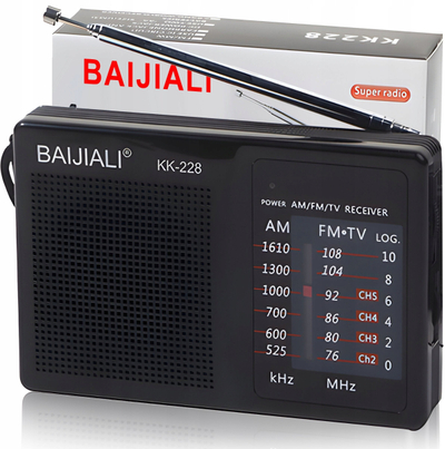Radio portative BAIJIALI KK-228, AM/FM, me bateri AA, i zi