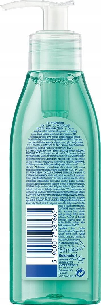 Xhel pastrimi fytyre Nivea Derma Skin Clear, kundër papërsosmërive, 150ml