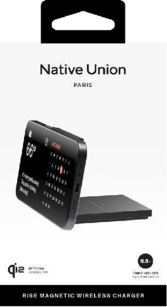 Магнетски безжичен полнач Native Union Rise, Qi2, за iPhone, црн