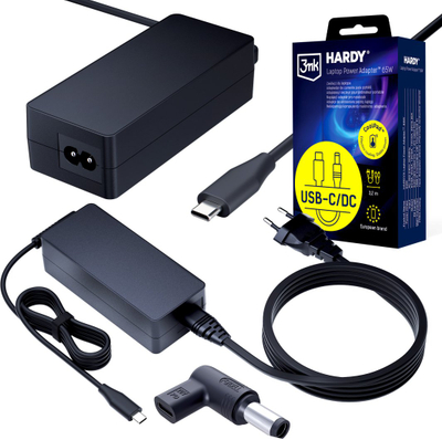 Karikues laptopi 3mk Hardy, 65W, USB C DC 7.4 x 5.0, i zi