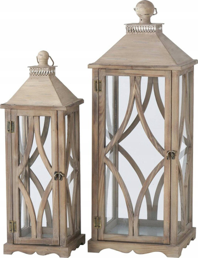Fener dekorativ Wooden Lantern Karol, set 2 copë, i madh, dru natyral