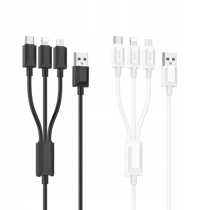Kabllo karikimi Hoco X74 3in1, USB A në Lightning Micro USB Type C, 1m, e zezë