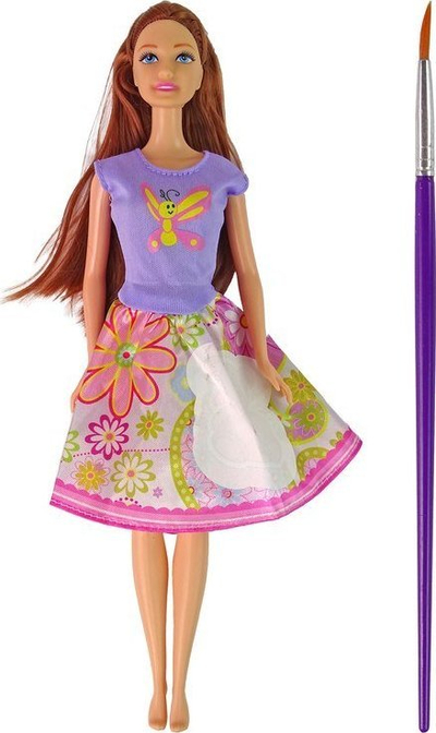 Kukull LeanToys Doll me flokë të gjatë, 29 cm, fustan për pikturim, shumëngjyrëshe