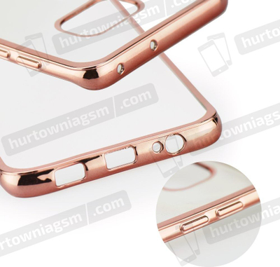 Këllëf telefoni Diamond për Samsung Galaxy A72 5G, silikon transparent, buzë rozë metalike