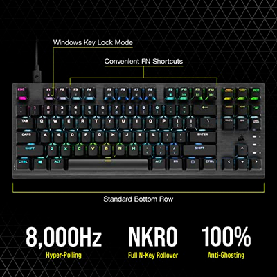 Tastierë gaming Corsair K60 Pro TKL, optiko mekanike OPX, me kabllo, RGB, e zezë