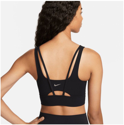 Reçipeta sportive Nike Zenvy Longline për femra, mbështetje mesatare, e zezë