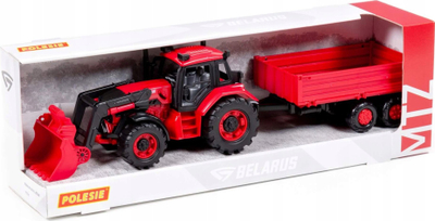 Traktor lodër Polesie BELARUS 91871, me ngarkues dhe rimorkio, i kuq