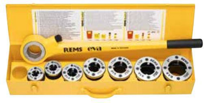 Set matrice për filetim REMS Eva, 3/8"–1 1/4", racetë dore, i verdhë