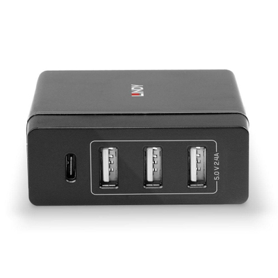 Karikues me 4 porta Lindy, USB C dhe USB A, Power Delivery 72W, i bardhë