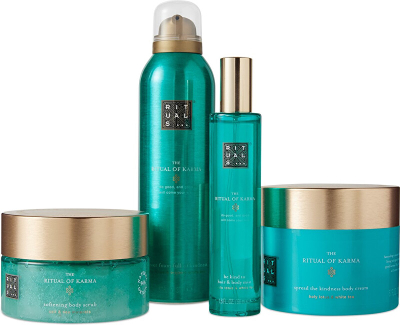 Set për trup Rituals, Xhel për trupin 200 ml + Krem hidratues 200 ml + Krem për dua 70 ml + Scrub për trupin 125 ml.