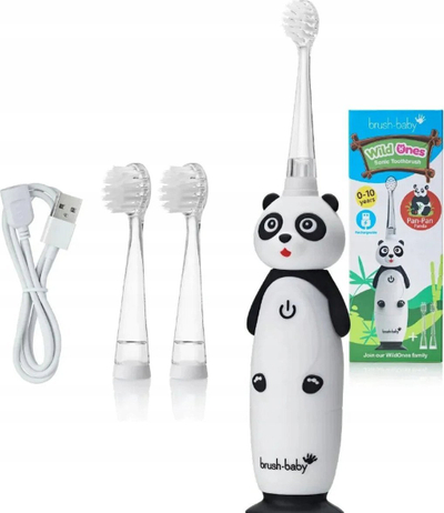 Furçë dhëmbësh elektrike Brush Baby WildOnes Panda, për fëmijë, e rikarikueshme me USB, me 3 koka