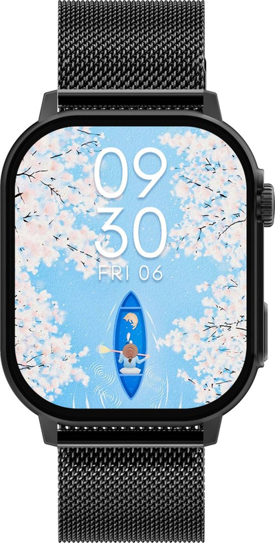 Ora inteligjente Gravity GT15-3, ekran 2.04", Bluetooth, e zezë me rrip silikoni të kuq