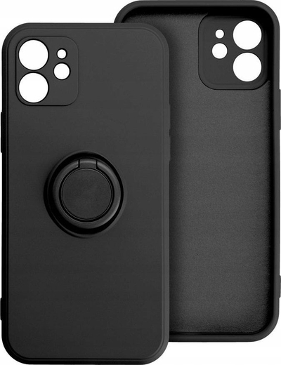 Futrollë Forcell Silicone Ring për iPhone 16 Plus, silikon, me mbajtëse, e zezë