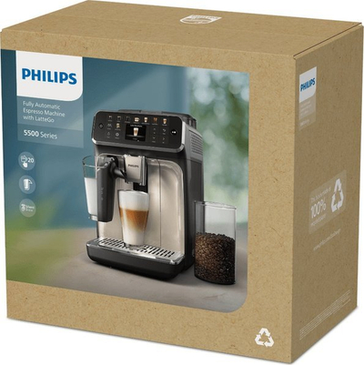 Makina automatike për kafe Philips Series 5500 LatteGo EP5546/70, 20 receta, sistem LatteGo, e zezë argjendi