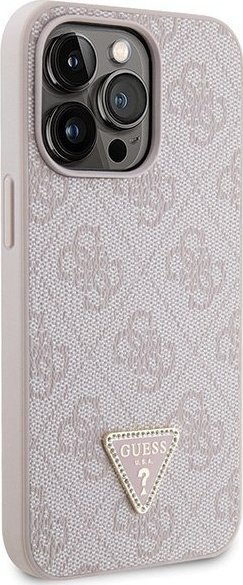 Mbulesë telefoni Guess Crossbody 4G Metal Logo GUHCP13LP4TDSCPP, për iPhone 13 13 Pro, kapak i fortë me rrip, rozë