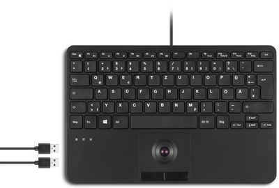 Tastierë Perixx PERIBOARD-526 H EN, mini me kabllo USB, trackball i integruar, e zezë