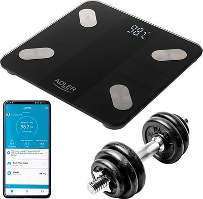 Peshore inteligjente Adler AD 8186, Tuya Smart, deri 180 kg, ekran LED, e zezë