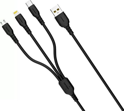 Kabllo USB Denmen 29360, USB A në USB C microUSB Lightning, 1 m, e zezë