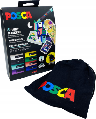 Set markera Posca PC-5M, 8 copë, me etui tekstili, shumëngjyrësh