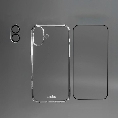 Set mbrojtës SBS për iPhone 16 me D3O, këllëf + xham, transparent