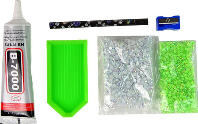 Set kreativ unikorn DIY me diamante, kristale dekorative, i gjelbër