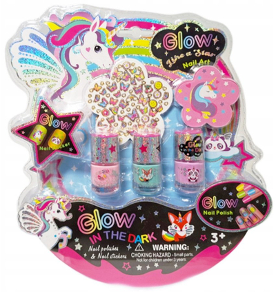 Set kreativ për stilim thonjsh Glow in the Dark, 3 llakë, me ngjitëse, shumëngjyrësh