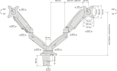 Mbajtës monitori CONNECT IT TwinArm Premium 30 YEARS, për 2 monitorë, VESA, i zi