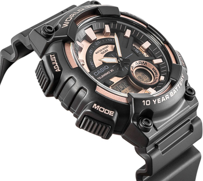 Orë dore Casio AEQ-110W-1A3VDF, analoge-digitale, quartz, 10 ATM, e zezë me rose gold