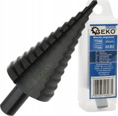 Stërvitje shkallëzuese Geko G38563, HSS TiAlN, 4-39mm, e zezë