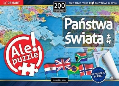 Puzzle hartë bote Demart, vende dhe kryeqytete, shumëngjyrëshe