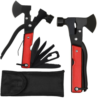 Multitool LEAN Toys Tourist Survival 17in1, çelik, me këllëf, e kuqe e zezë