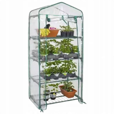 Serë e vogël për ballkon edhe kopsht, 4 rafte metalike, PVC transparente, 69 x 49 x 157 cm