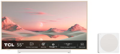 Set TV TCL 55A300PRO QLED Pro, 55", 4K UHD, soundbar 3.1.2 me subwoofer, ngjyrë e artë