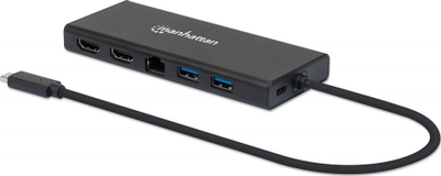 Hub USB-C Manhattan, 6 porta, 2 HDMI, Ethernet, ngjyrë gri