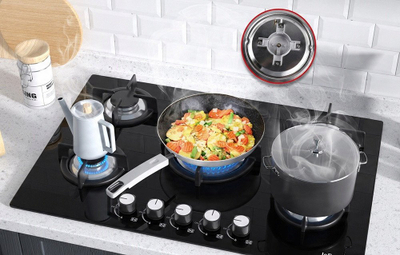 Plitë me gaz Iseasy, 5 vatra, xham i temperuar, e zezë