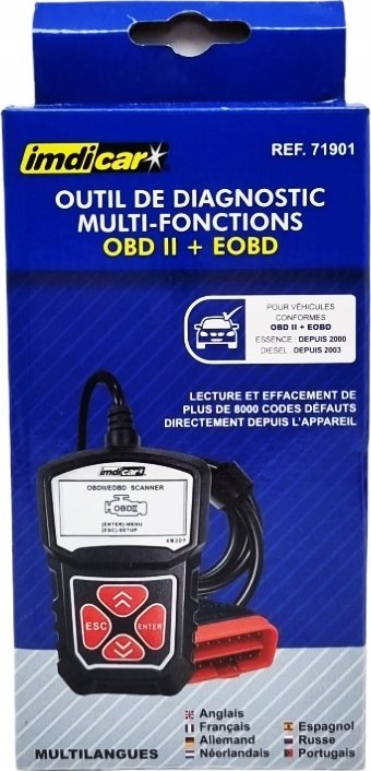 Skaner diagnostikues IMDICAR OBD2 EOBD, me ekran LCD, lidhet te porta OBD II, portokalli