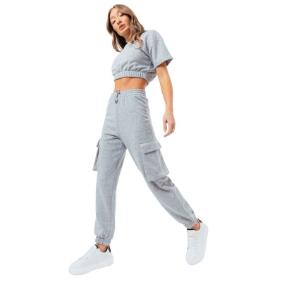 Trening për femra JustHype Sweat Crop T Shirt Cargo Joggers W LABON004, pambuk poliester, gri