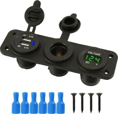 Panel karikues makine PLS37A, 2x USB 2.1A, voltmetër 12V, i zi