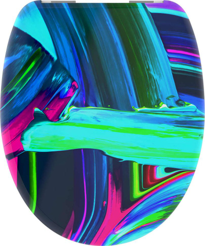 Kapak tualeti Schütte Neon Paint, mbyllje e butë, motiv me shumë ngjyra